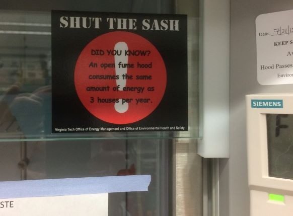 'Shut the Sash' Sticker in Hahn Hall North
