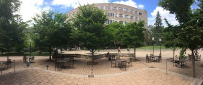 The existing plaza between the Graduate Life Center and Squires Student Center.