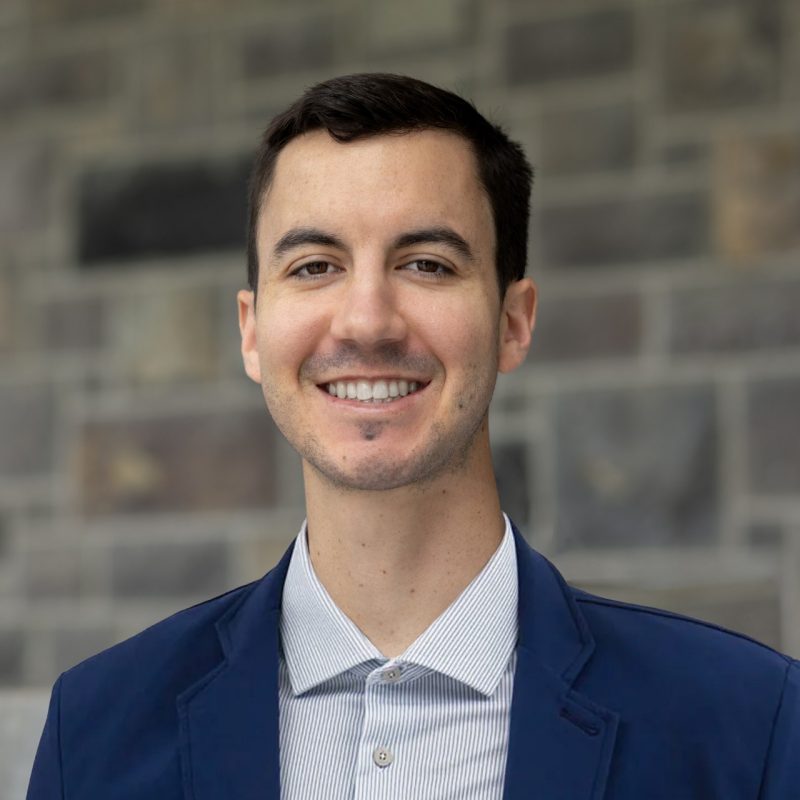 A 1x1 portrait of Victor Zimbardi against a Hokie Stone background